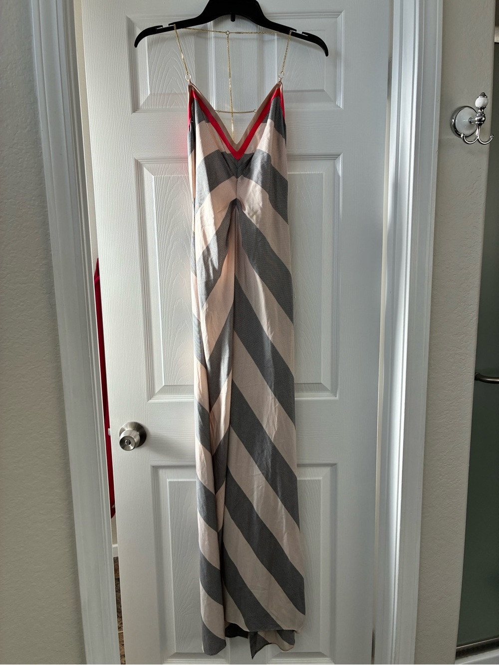 Victoria's Secret Backless Chevron Maxi Dress in Beige, Gray & Red